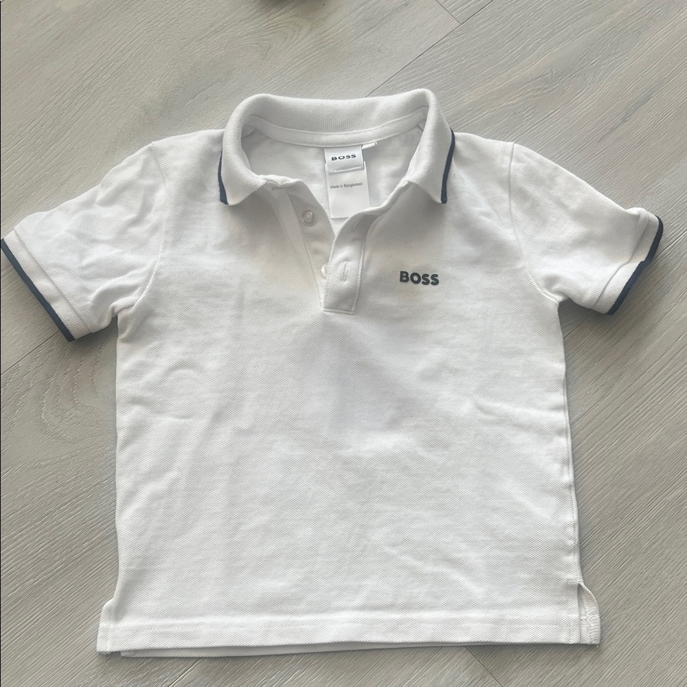BOSS Kids Classic White Polo with Navy Accents